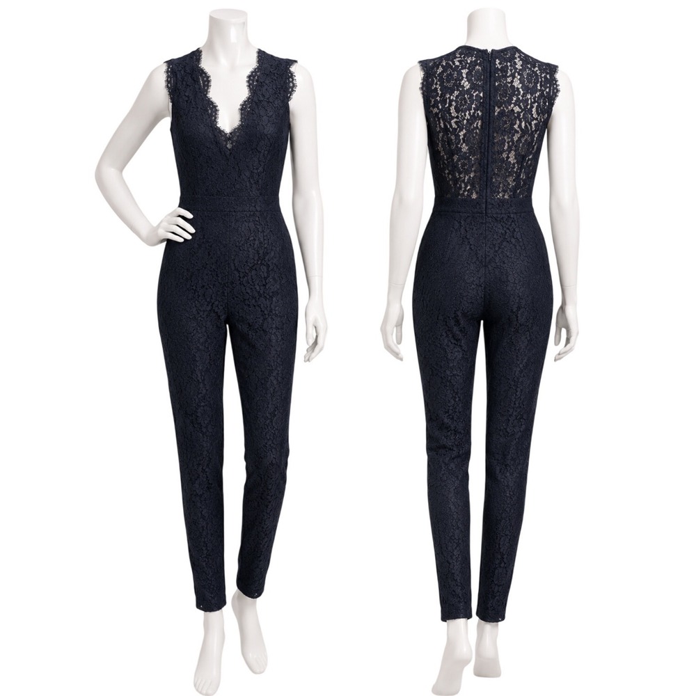 KARINA GRIMALDI Black Lace Deep‎ V Jumpsuit | Sz XS